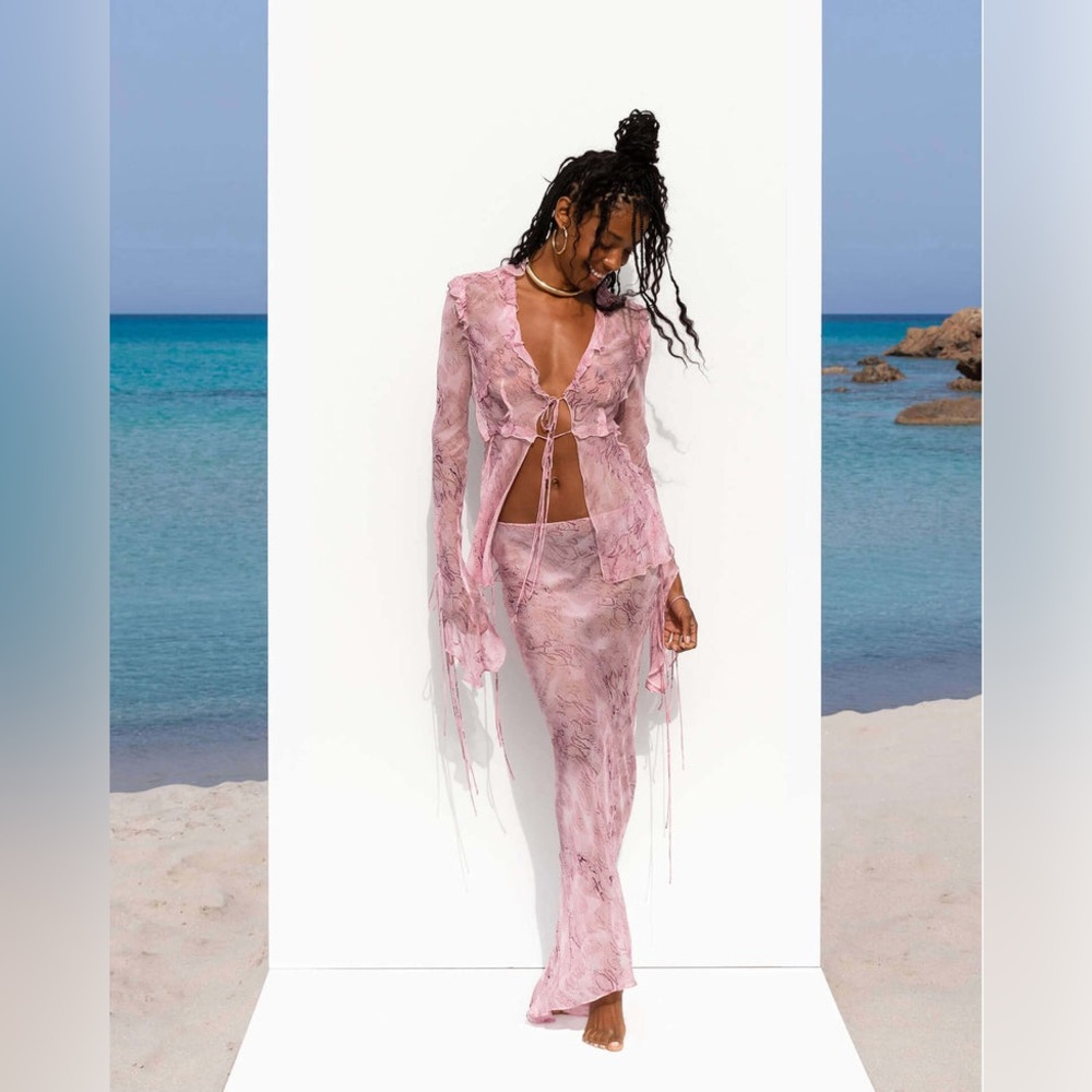 Rat & Boa Cobra Pink Long Sleeve Sheer Two-Piece Dress Set
